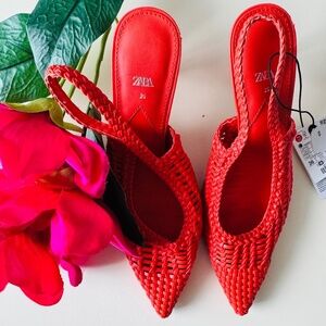 Zara Orange woven heels